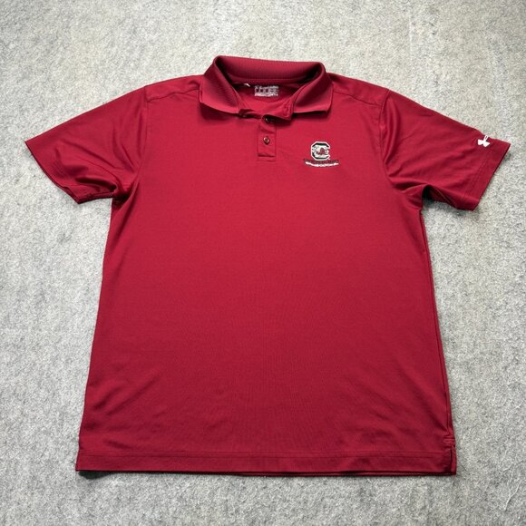 South Carolina Gamecocks Under Armour Polo Shirt Men M Red Loose Performance - Picture 2 of 13